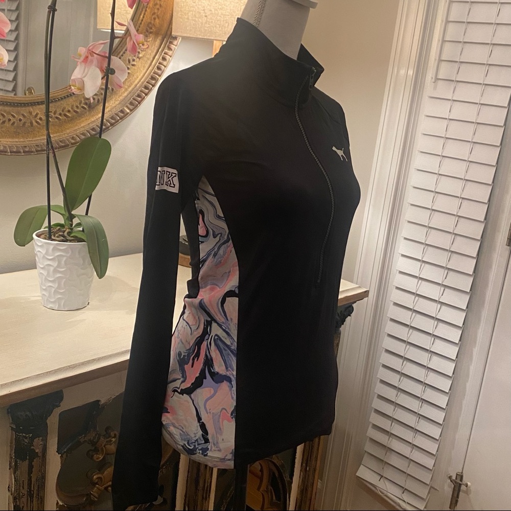 🖤 Victoria’s Secret Pink Ultimate Athletic Zip-Neck Pullover XS Black & Pink - Picture 2 of 4